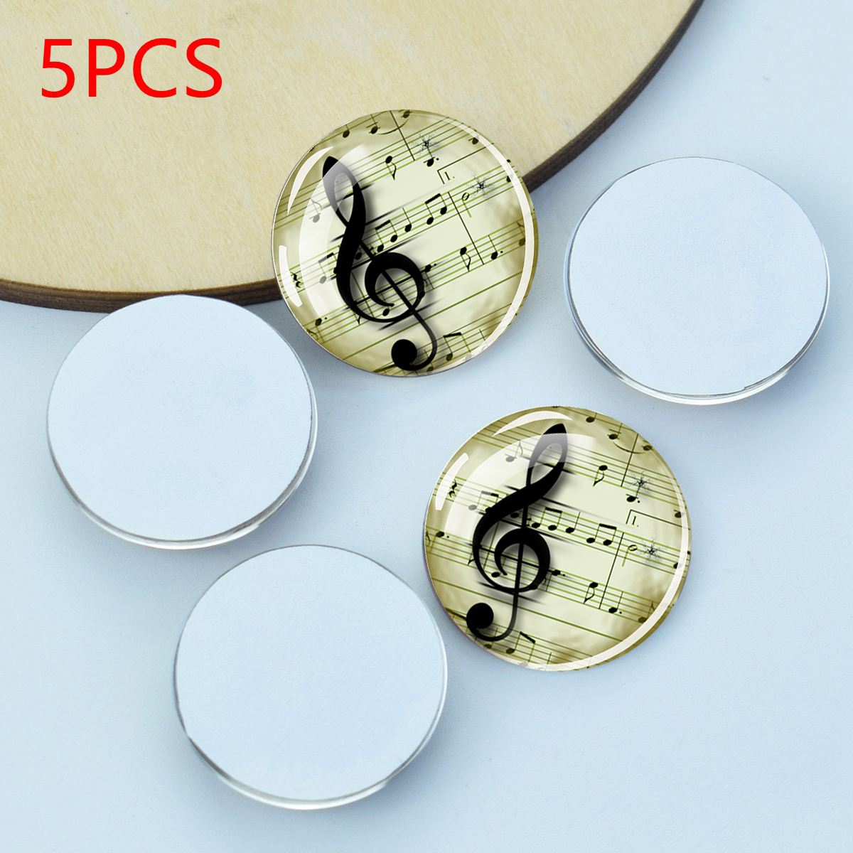 Jewelry Making Notes - 5pcs/lot Musical Note Pattern Round Glass