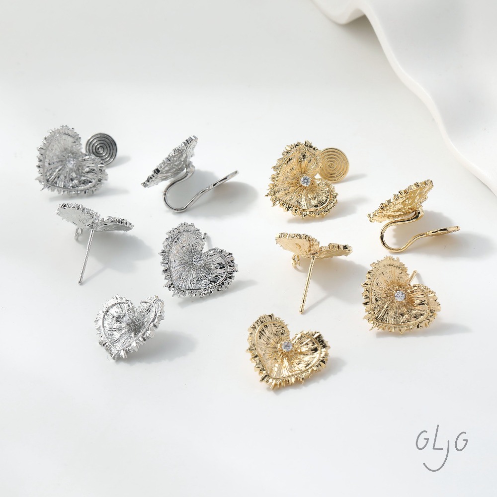 Jewelry Making Articles - 4PCS Heart Charms Stud Earrings Ear